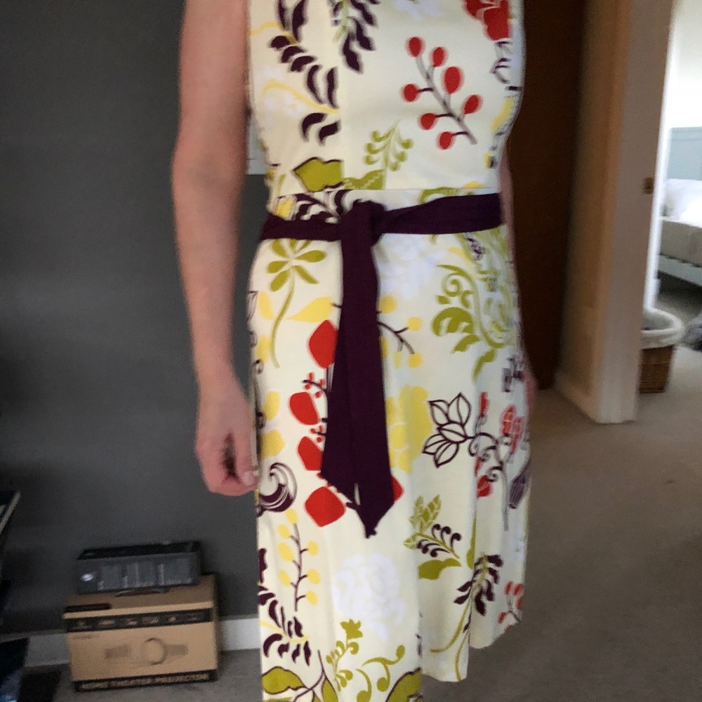 Etcetera Cotton Floral Dress with Purple Sash Belt